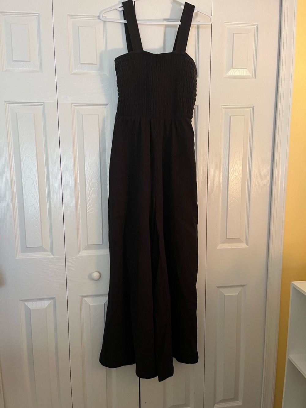 Black Smocked Strap Wide-Leg Jumpsuit